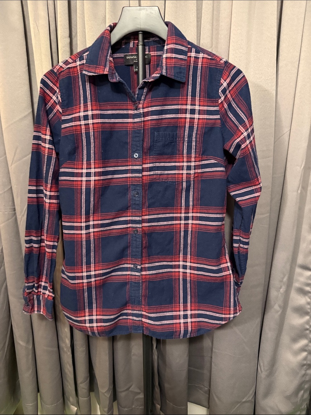 Banana Republic Navy and Red Plaid Button-Up Shirt
